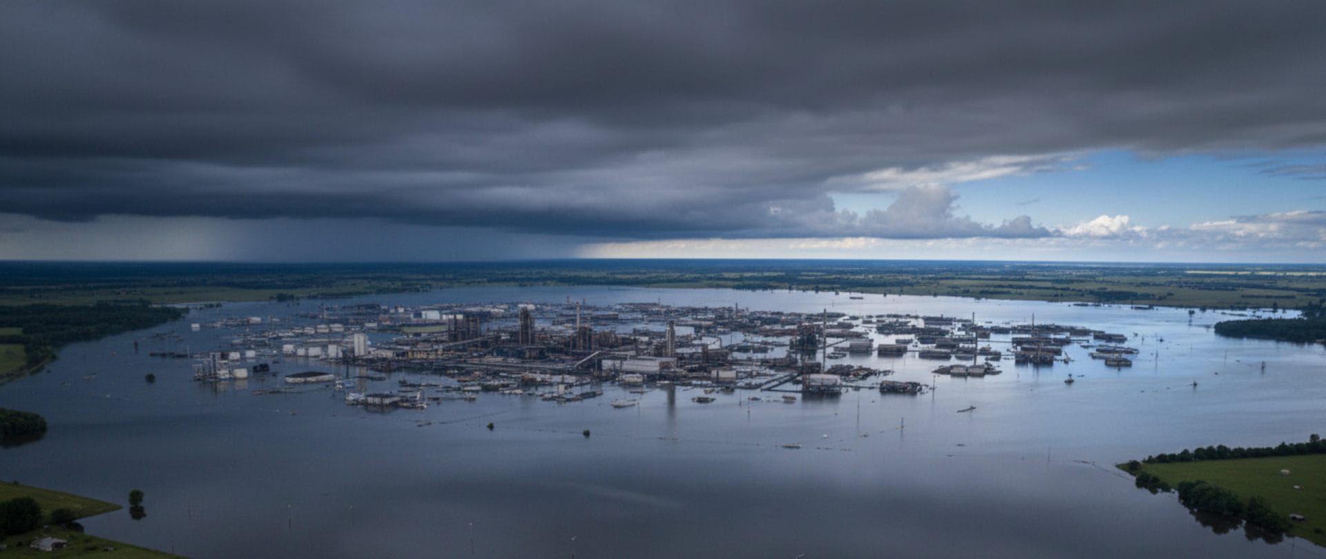 view after a dark storm dark clouds of High-altitude drone photo