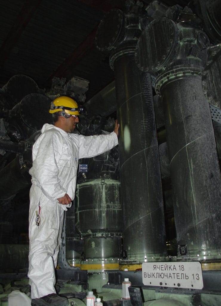 Technician performing a test cleaning.